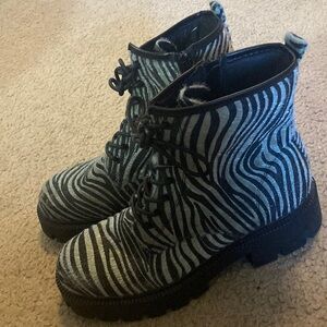 Metallic Zebra Print Combat Boots